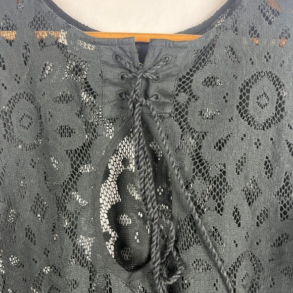 Free People Better With Time Black Lace Bell Sleeve Bodysuit Top Medium - Picture 5 of 7